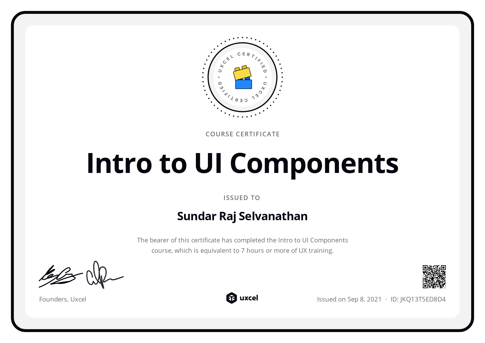 Sundar's certificate